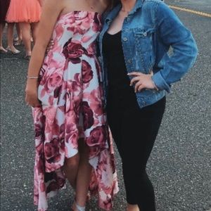 beautiful prom/ junior prom/ formal dress strapless floral train short/long